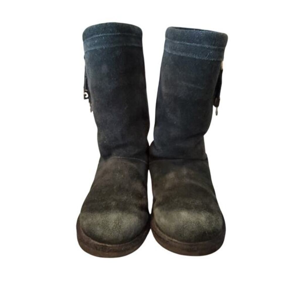 UGG Boots Sz 5 Larynn Tall Black Suede Fur Lined Ugg Rhinestone‎ Charms - Picture 3 of 7